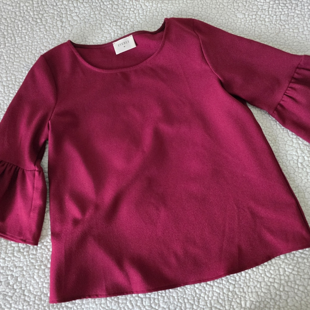 Burgundy Bell Sleeve Top Size S - Picture 8 of 10